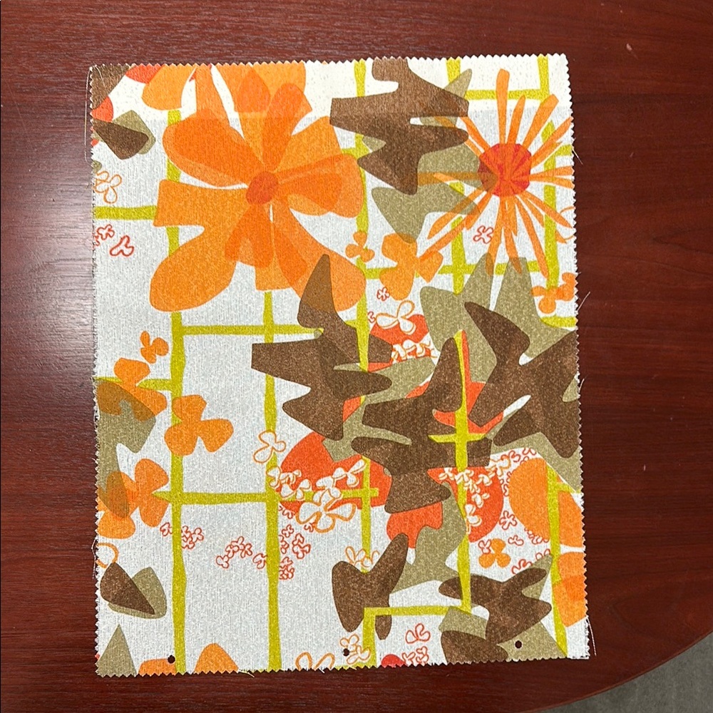 Vintage Floral Abstract Fabric Swatch by F. Schumacher & Co. NY